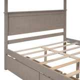 Hearth and Haven Hughes Canopy Platform Full Bed with Two Drawers and Support Slats, Brushed Light Brown