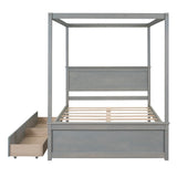 Hearth and Haven Hughes Canopy Platform Full Bed with Two Drawers and Support Slats, Brushed Grey