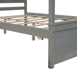 Hearth and Haven Hughes Canopy Platform Full Bed with Two Drawers and Support Slats, Brushed Grey