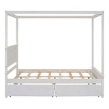 Hearth and Haven Hughes Canopy Platform Full Bed with Two Drawers and Support Slats, Brushed White