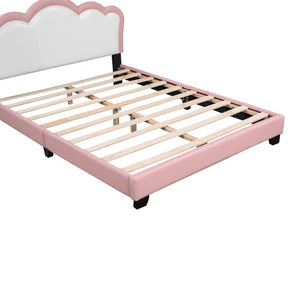 English Elm Full Size Princess Platform Bed with Tall Crown Headboard in PU Leather for Girls WF303337AAH