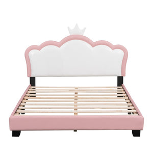 English Elm Full Size Princess Platform Bed with Tall Crown Headboard in PU Leather for Girls WF303337AAH