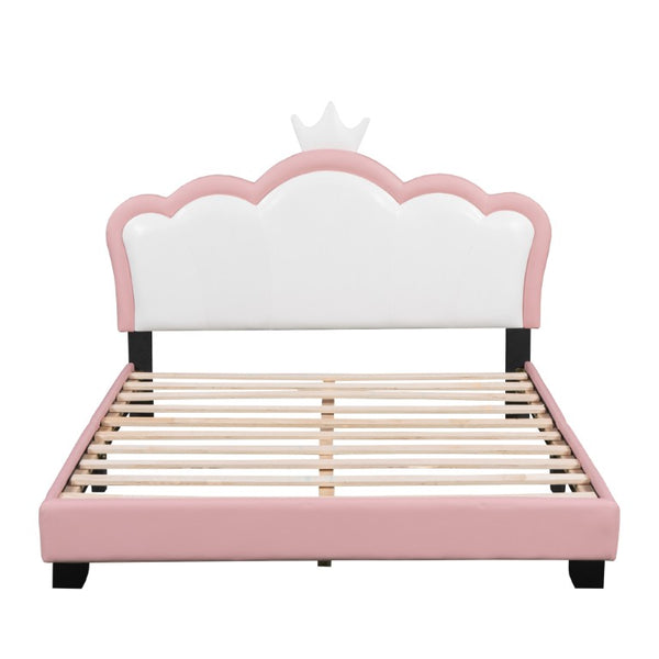 English Elm Full Size Princess Platform Bed with Tall Crown Headboard in PU Leather for Girls WF303337AAH