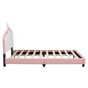 English Elm Full Size Princess Platform Bed with Tall Crown Headboard in PU Leather for Girls WF303337AAH