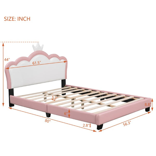 English Elm Full Size Princess Platform Bed with Tall Crown Headboard in PU Leather for Girls WF303337AAH