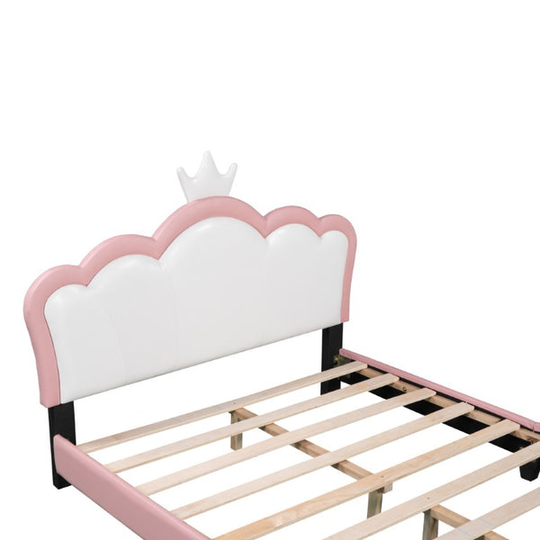 English Elm Full Size Princess Platform Bed with Tall Crown Headboard in PU Leather for Girls WF303337AAH