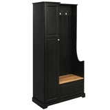 Hearth and Haven Gonzales Hallway Shoe Cabinet with Flip Up Bench, Adjustable Shelves and Hanging Hooks, Black