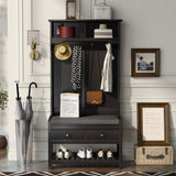 Hearth and Haven Hall Tree with 4 Hooks and Hinged Lid, Coat Hanger, Entryway Bench, Storage Bench, Black