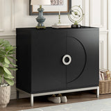 Hearth and Haven Sullivan Storage Sideboard with Solid Wood Veneer and Metal Leg Frame, Black WF305177AAB