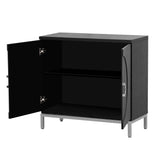 Hearth and Haven Sullivan Storage Sideboard with Solid Wood Veneer and Metal Leg Frame, Black WF305177AAB