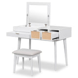 Hearth and Haven Makeup Vanity Set with Flip Top Mirror and Stool, White WF305498AAK
