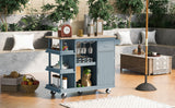 Hearth and Haven West Multipurpose Kitchen Island Cart with Adjustable Storage Shelves, Blue