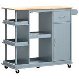 Hearth and Haven West Multipurpose Kitchen Island Cart with Adjustable Storage Shelves, Blue