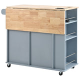 Hearth and Haven Reynolds Kitchen Island Cart with Drop Leaf and Power Outlet, Grey Blue
