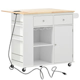 Reynolds Kitchen Island Cart with Drop Leaf and Power Outlet, White