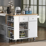 Hearth and Haven Reynolds Kitchen Island Cart with Drop Leaf and Power Outlet, White