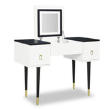 Whispering Vanity Table Set with Flip Top Mirror and LED Light, White and Black