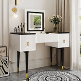 Hearth and Haven Whispering Vanity Table Set with Flip Top Mirror and LED Light, White and Black WF305842AAA