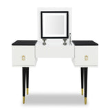 Hearth and Haven Whispering Vanity Table Set with Flip Top Mirror and LED Light, White and Black WF305842AAA