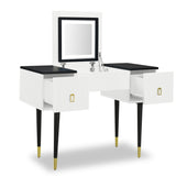 Hearth and Haven Whispering Vanity Table Set with Flip Top Mirror and LED Light, White and Black WF305842AAA