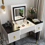 Hearth and Haven Whispering Vanity Table Set with Flip Top Mirror and LED Light, White and Black WF305842AAA