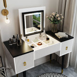 Hearth and Haven Whispering Vanity Table Set with Flip Top Mirror and LED Light, White and Black