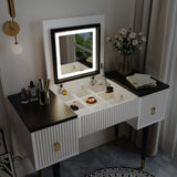 Hearth and Haven Whispering Vanity Table Set with Flip Top Mirror and LED Light, White and Black WF305842AAA