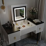 Hearth and Haven Whispering Vanity Table Set with Flip Top Mirror and LED Light, White and Black