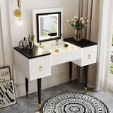 Hearth and Haven Whispering Vanity Table Set with Flip Top Mirror and LED Light, White and Black WF305842AAA