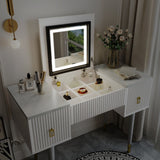 Hearth and Haven Whispering Vanity Table Set with Flip Top Mirror and LED Light, White and Grey