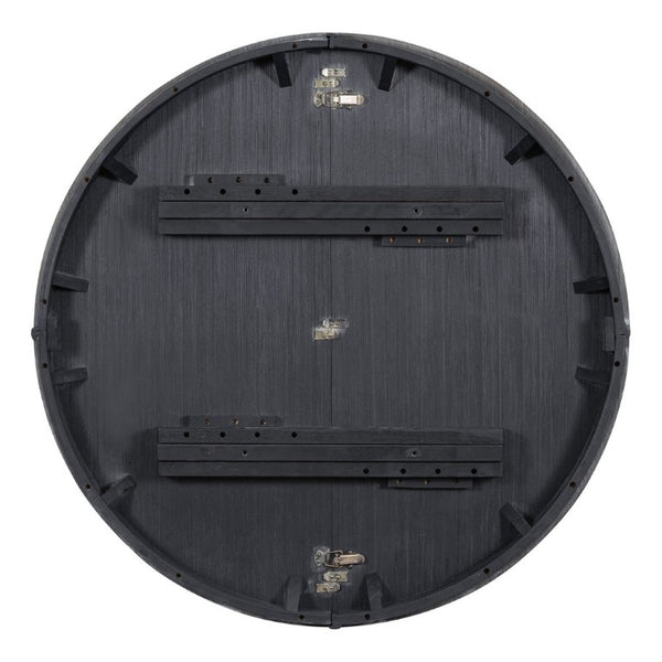 English Elm Trexm Farmhouse Extendable Round Dining Table with Oak Veneer Top and X Base Seats 6 Black WF305980AAB