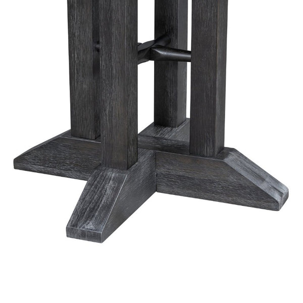 English Elm Trexm Farmhouse Extendable Round Dining Table with Oak Veneer Top and X Base Seats 6 Black WF305980AAB