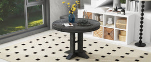 English Elm Trexm Farmhouse Extendable Round Dining Table with Oak Veneer Top and X Base Seats 6 Black WF305980AAB