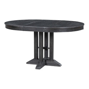 English Elm Trexm Farmhouse Extendable Round Dining Table with Oak Veneer Top and X Base Seats 6 Black WF305980AAB