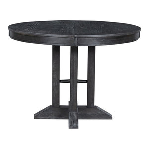 English Elm Trexm Farmhouse Extendable Round Dining Table with Oak Veneer Top and X Base Seats 6 Black WF305980AAB