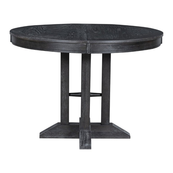 English Elm Trexm Farmhouse Extendable Round Dining Table with Oak Veneer Top and X Base Seats 6 Black WF305980AAB