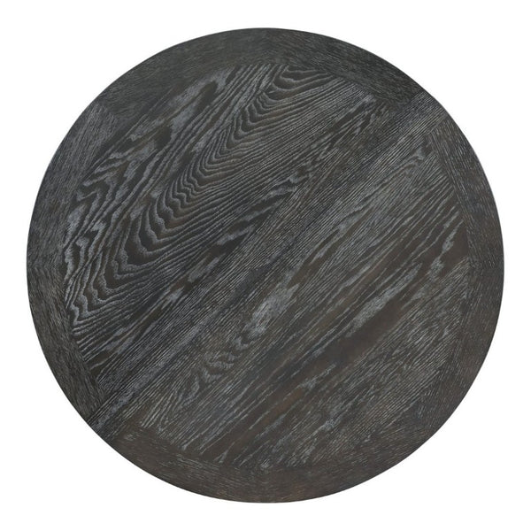English Elm Trexm Farmhouse Extendable Round Dining Table with Oak Veneer Top and X Base Seats 6 Black WF305980AAB