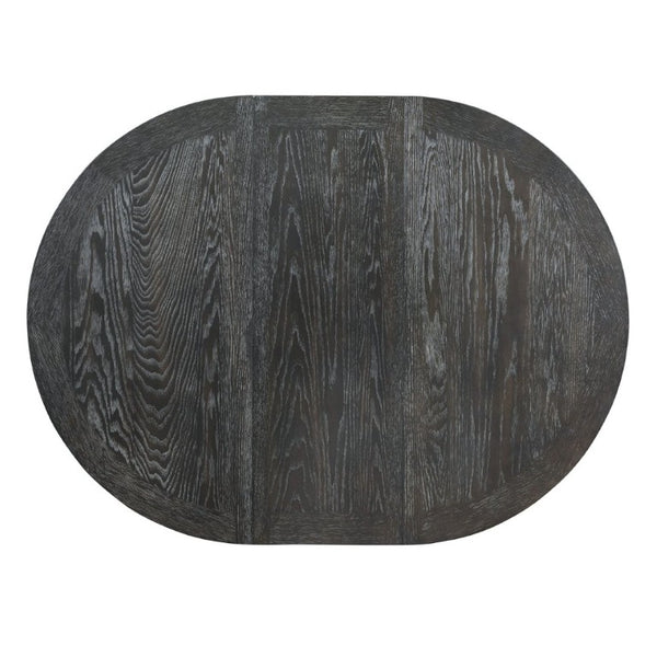 English Elm Trexm Farmhouse Extendable Round Dining Table with Oak Veneer Top and X Base Seats 6 Black WF305980AAB