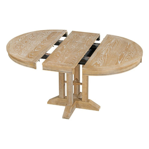 English Elm Trexm Farmhouse Extendable Round Dining Table with Oak Veneer Top and X Base Seats 6 Natural Wood Wash WF305980AAE