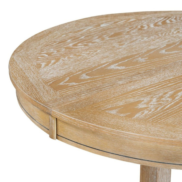 English Elm Trexm Farmhouse Extendable Round Dining Table with Oak Veneer Top and X Base Seats 6 Natural Wood Wash WF305980AAE