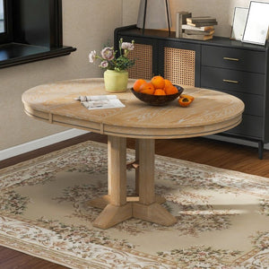 English Elm Trexm Farmhouse Extendable Round Dining Table with Oak Veneer Top and X Base Seats 6 Natural Wood Wash WF305980AAE