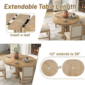 English Elm Trexm Farmhouse Extendable Round Dining Table with Oak Veneer Top and X Base Seats 6 Natural Wood Wash WF305980AAE