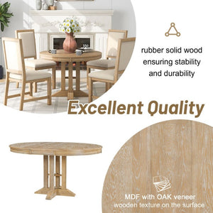 English Elm Trexm Farmhouse Extendable Round Dining Table with Oak Veneer Top and X Base Seats 6 Natural Wood Wash WF305980AAE