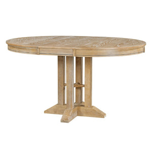 English Elm Trexm Farmhouse Extendable Round Dining Table with Oak Veneer Top and X Base Seats 6 Natural Wood Wash WF305980AAE