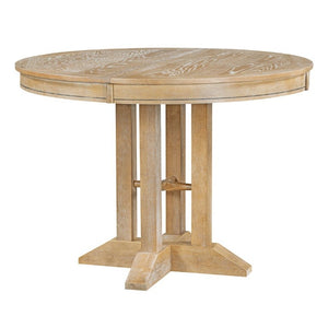 English Elm Trexm Farmhouse Extendable Round Dining Table with Oak Veneer Top and X Base Seats 6 Natural Wood Wash WF305980AAE