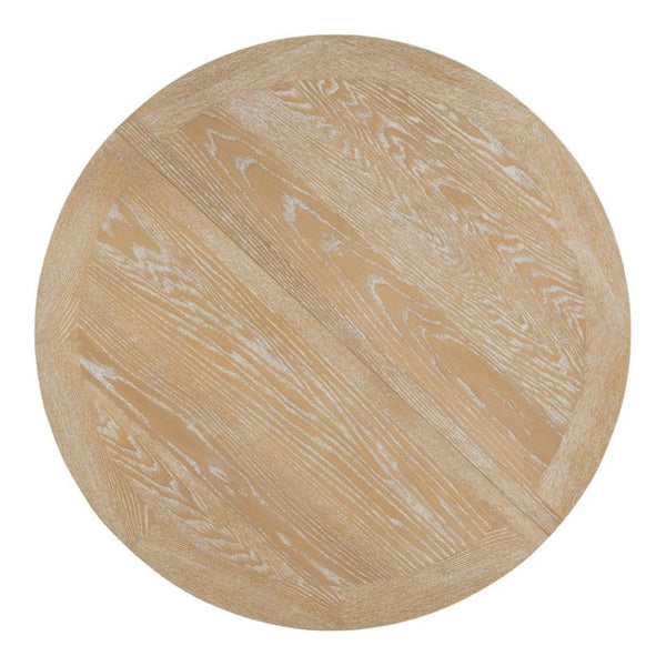 English Elm Trexm Farmhouse Extendable Round Dining Table with Oak Veneer Top and X Base Seats 6 Natural Wood Wash WF305980AAE