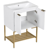 Hearth and Haven Bathroom Vanity Cabinet with Two Doors and Sink, White