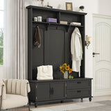 Hearth and Haven George Hall Tree with 2 Large Drawers, 5 Coat Hooks, Black WF306450AAB