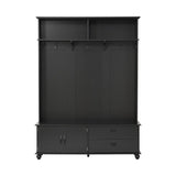 Hearth and Haven George Hall Tree with 2 Large Drawers, 5 Coat Hooks, Black