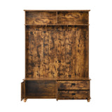 Hearth and Haven George Hall Tree with 2 Large Drawers, 5 Coat Hooks, Rustic Brown